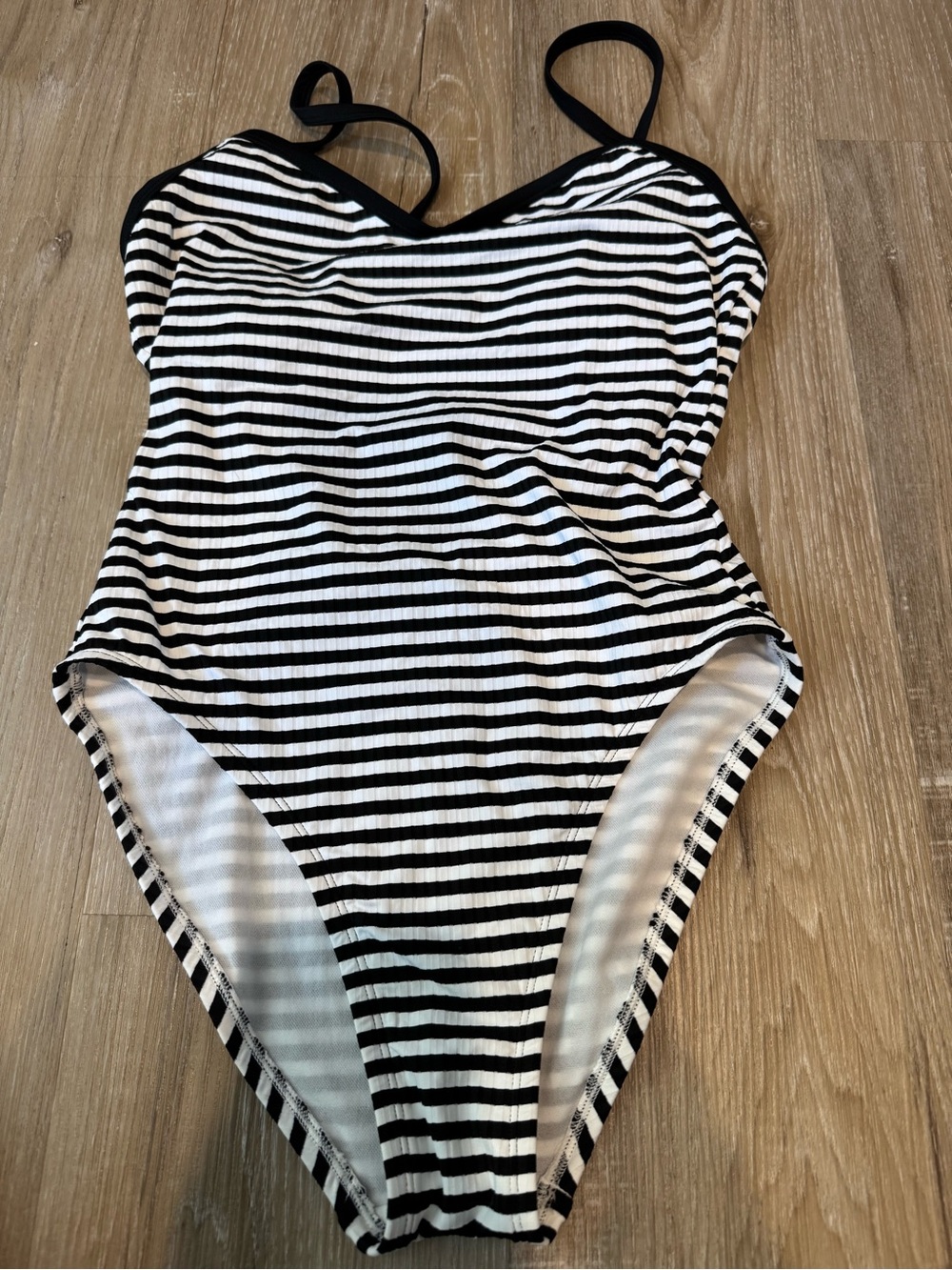 Shade & Shore Black and White Striped Kids One-Piece Swimsuit